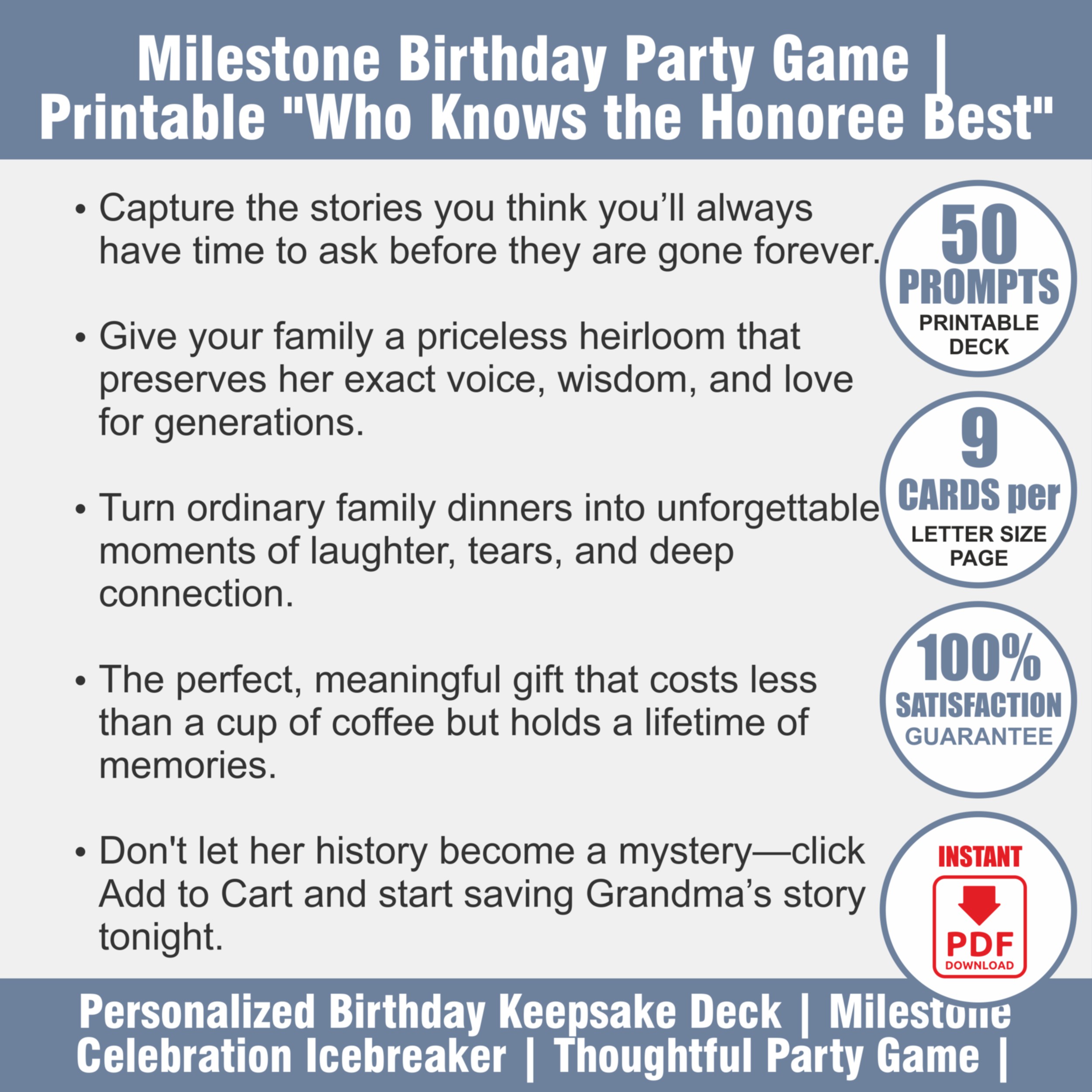 The Milestone Connection Deck | Birthday Party Games for Adults | Milestone Birthday Icebreaker - View 2
